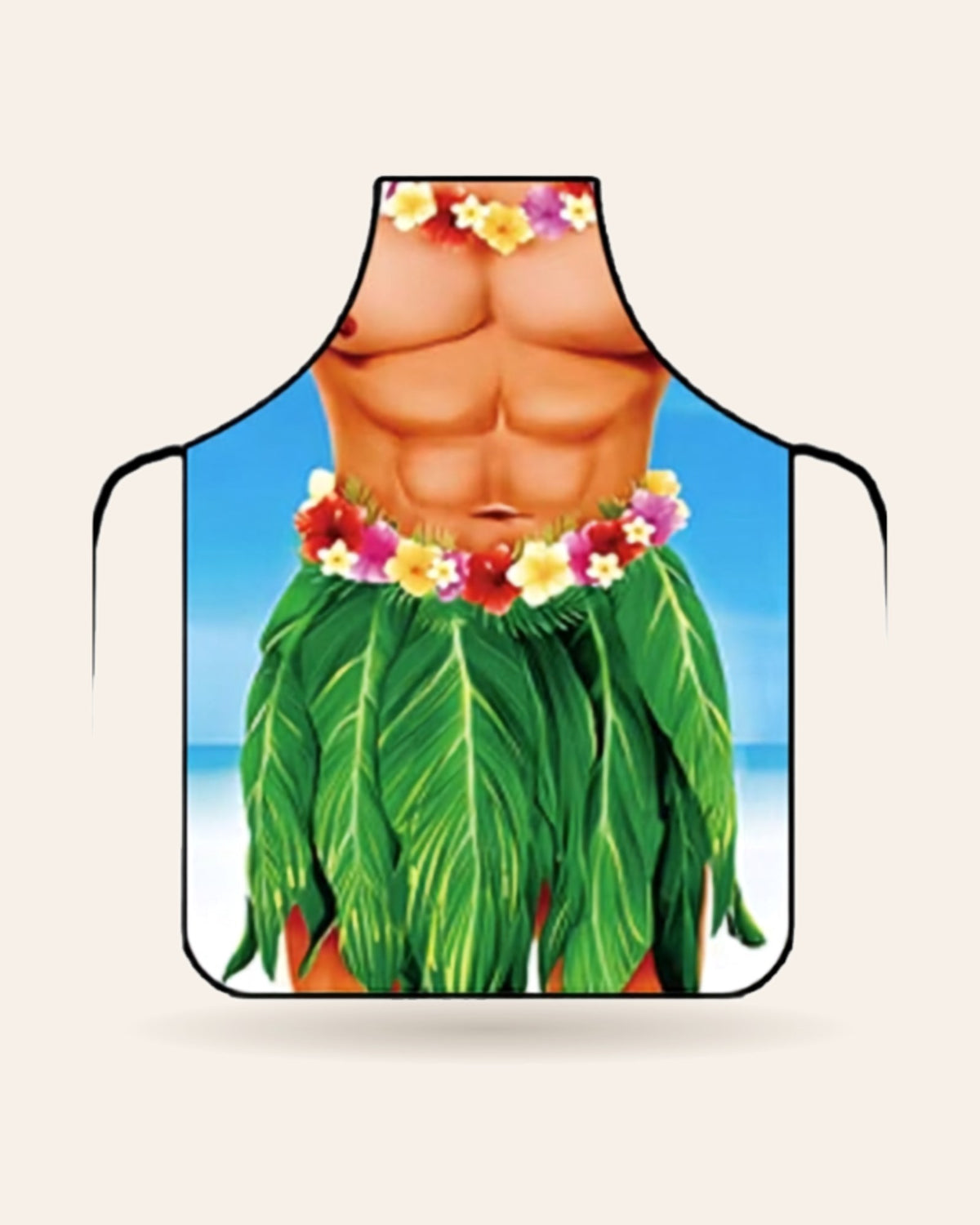 Hawaiian Hula Man Apron – Funny Tropical Six-Pack Kitchen Apron