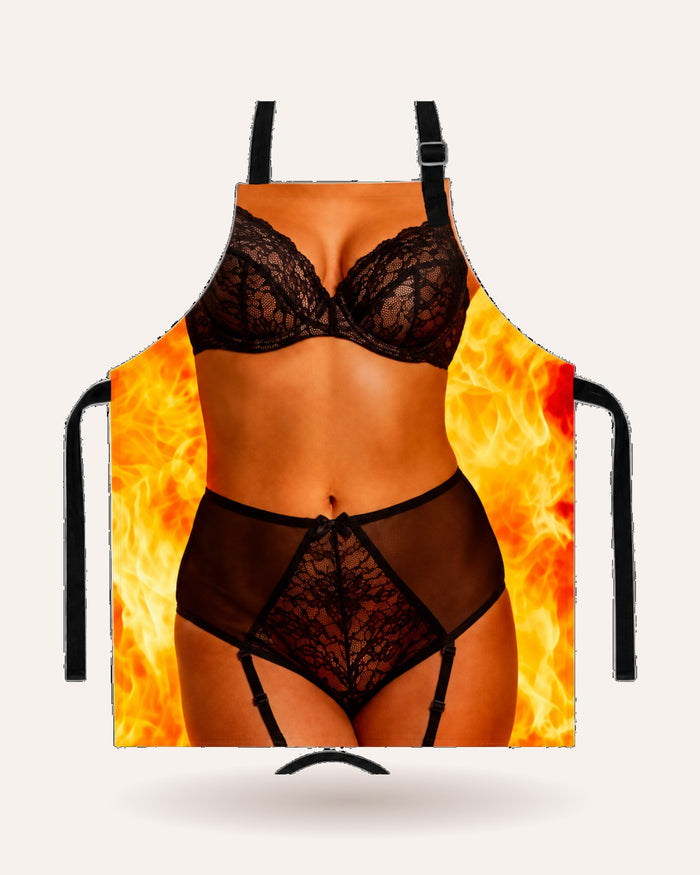 Fiery Lingerie Print Apron – Sexy & Funny Novelty Kitchen Apron